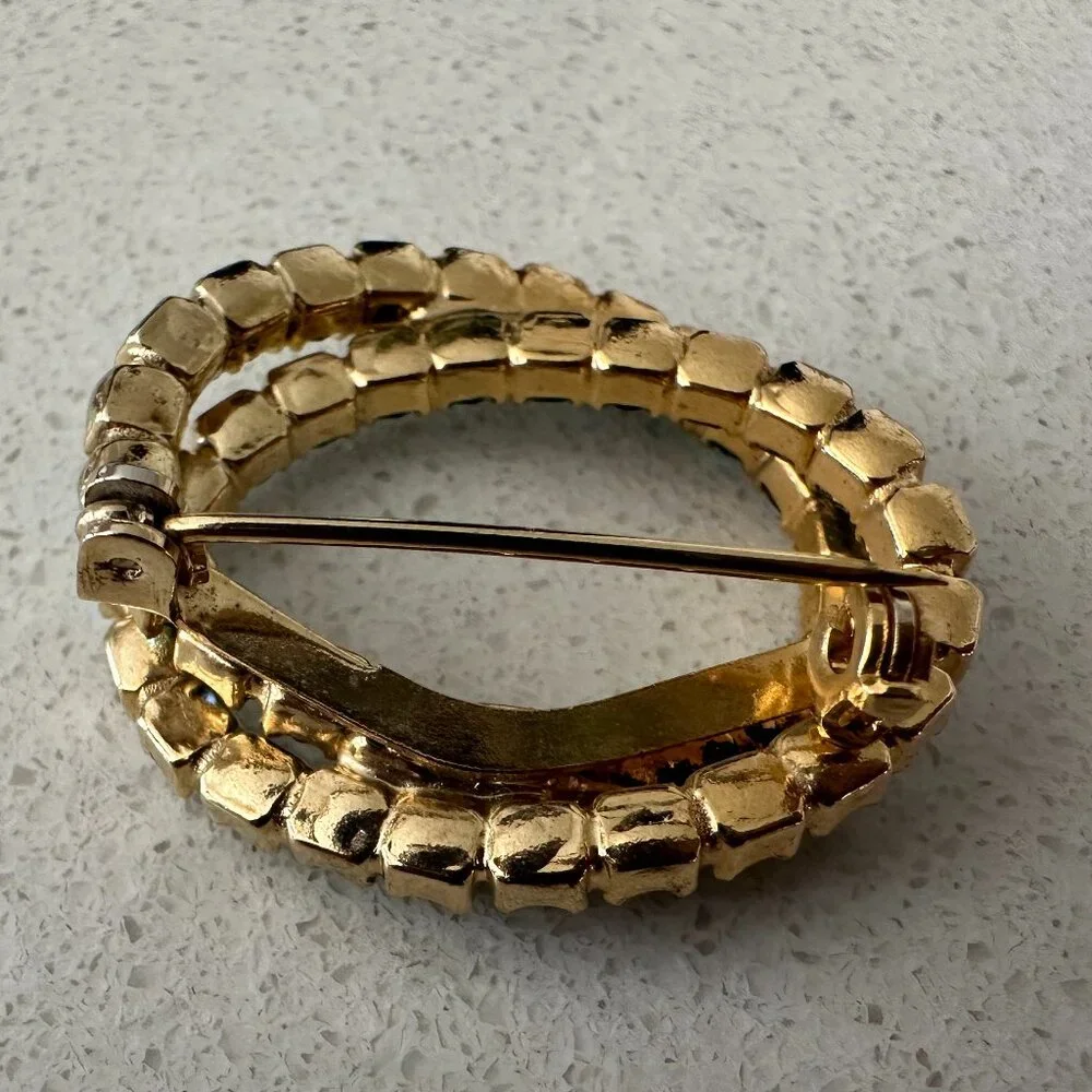 Gold-Tone Green Crystal Double Circle Brooch
